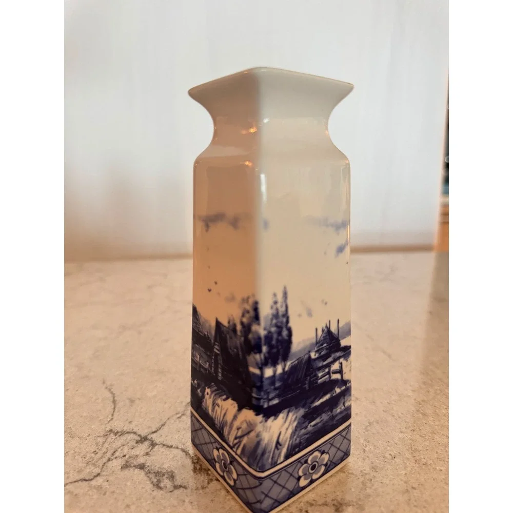 Heinen Delfts Blauw Windmill Bud Vase Blue White Ceramic Holland V0202